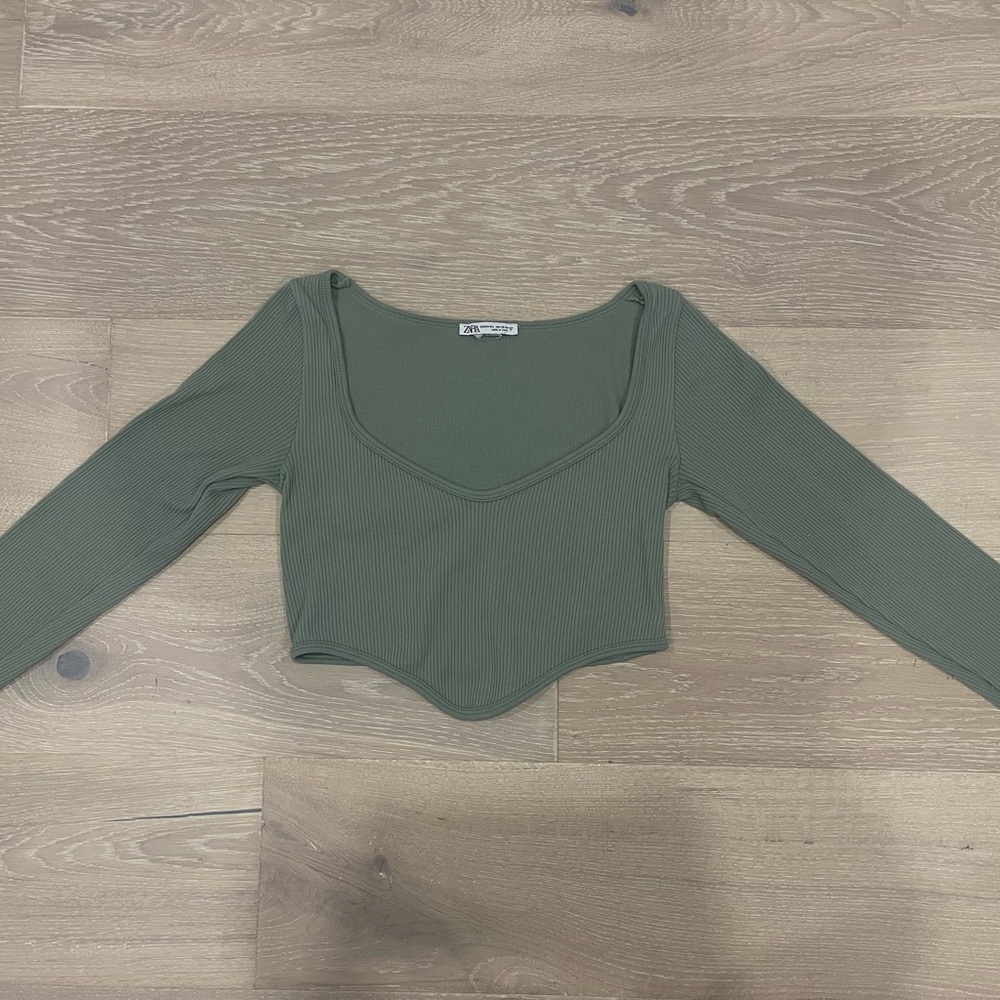 Zara Green Fitted Crop top